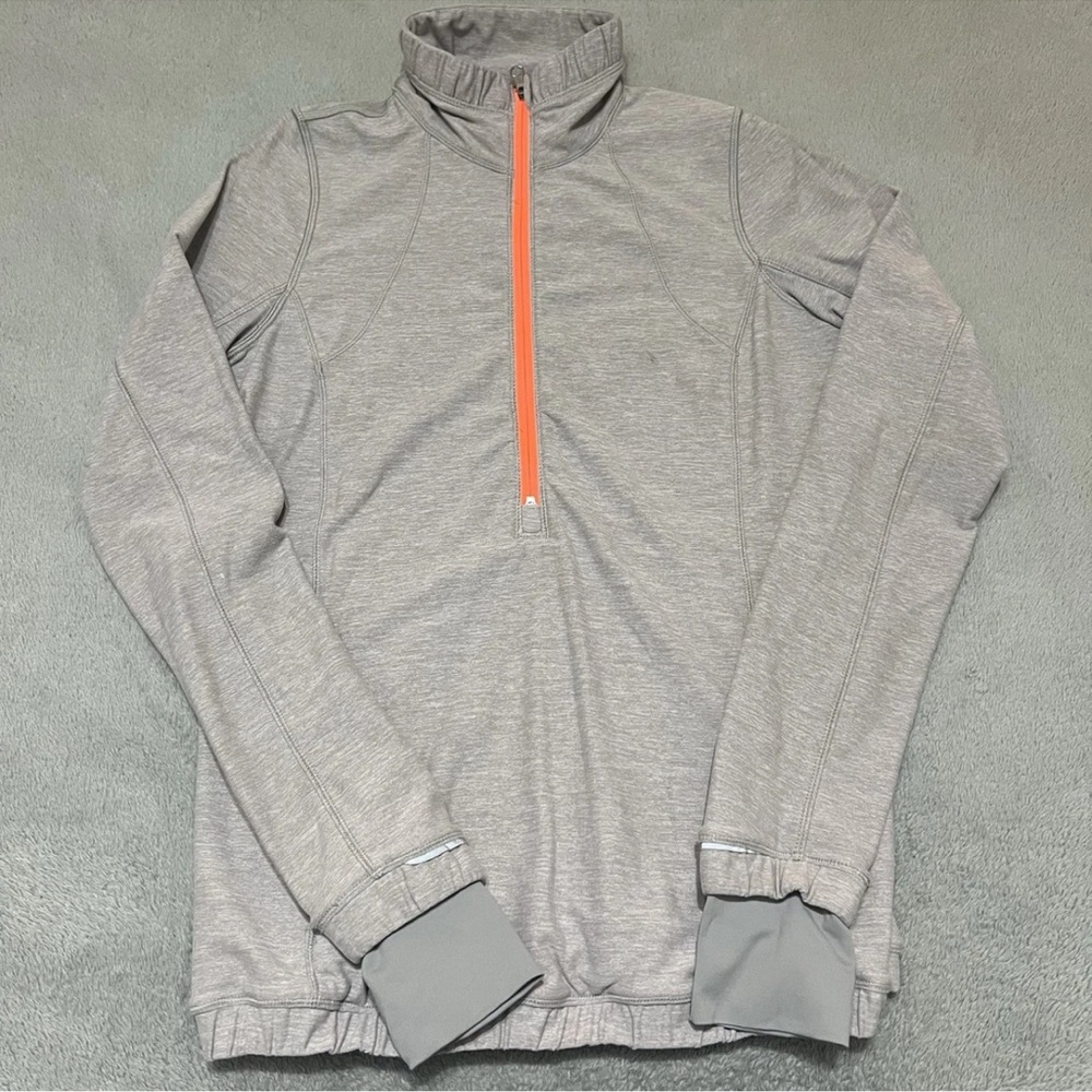 Lululemon Womens Long Sleeve Shirt Quarter Zip With Pockets Grey Orange Size 6